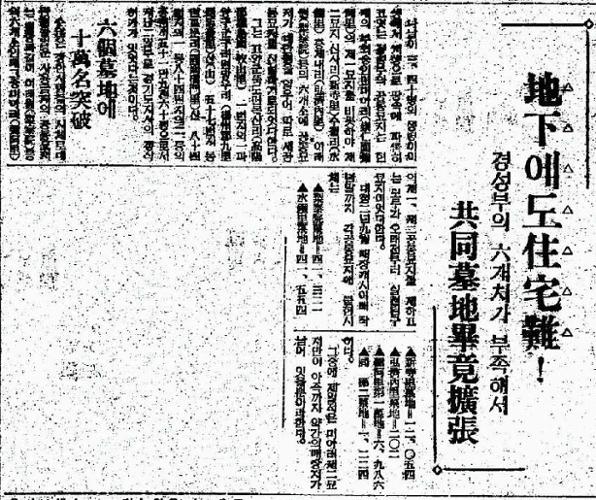 ｢지하(地下)에도 주택난(住宅難)!｣, 『동아일보』, 1933.09.08.