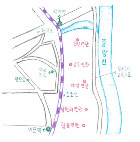 1990년대 연탄공장 약도 ⓒ성북문화원 (경향신문, 올초 폐쇄된 연탄공장 부지 8곳 아파트 단지 탈바꿈, 1994.05.27. 참고)