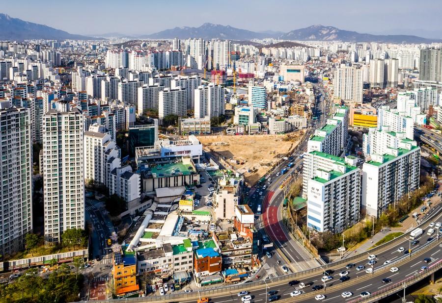 위에서 본 길음시장 전경