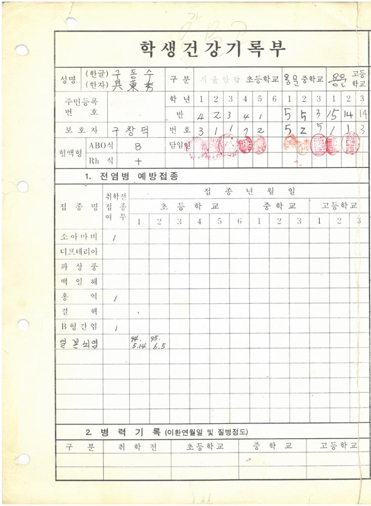 제2회 성북구 민간기록물 수집 공모전_안암초, 용문중, 용문고 학생건강기록부