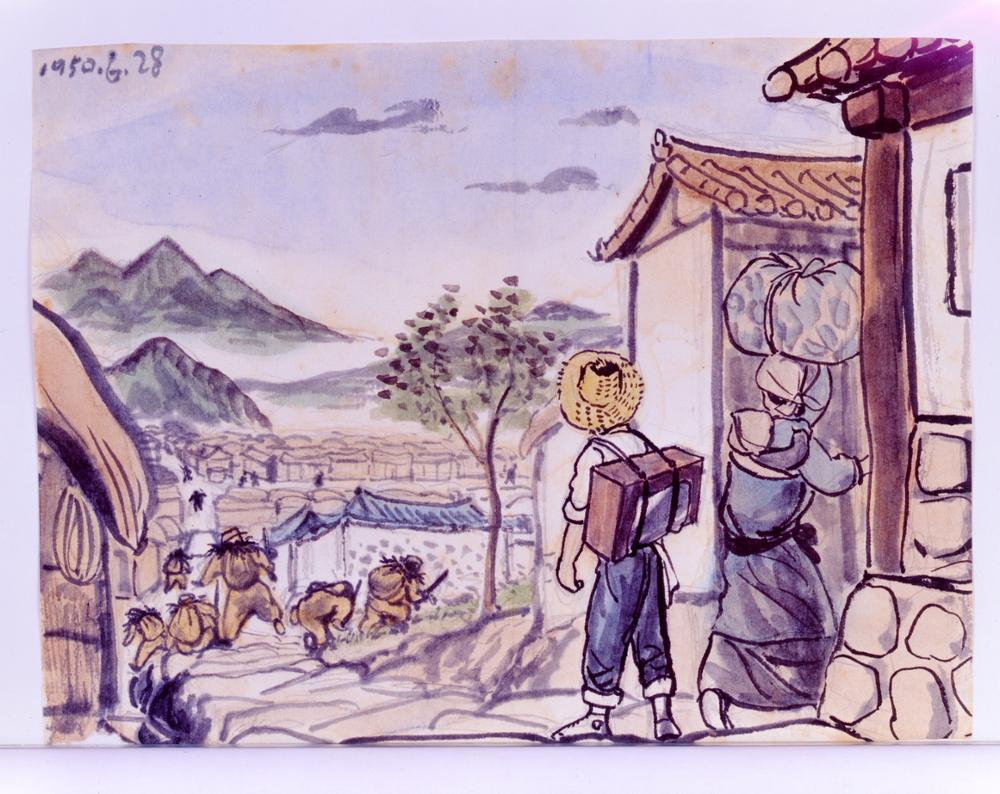 김성환, <6.25스케치 1950년 6월 28일  정릉부근에서 들리는 총성소리>, 1950