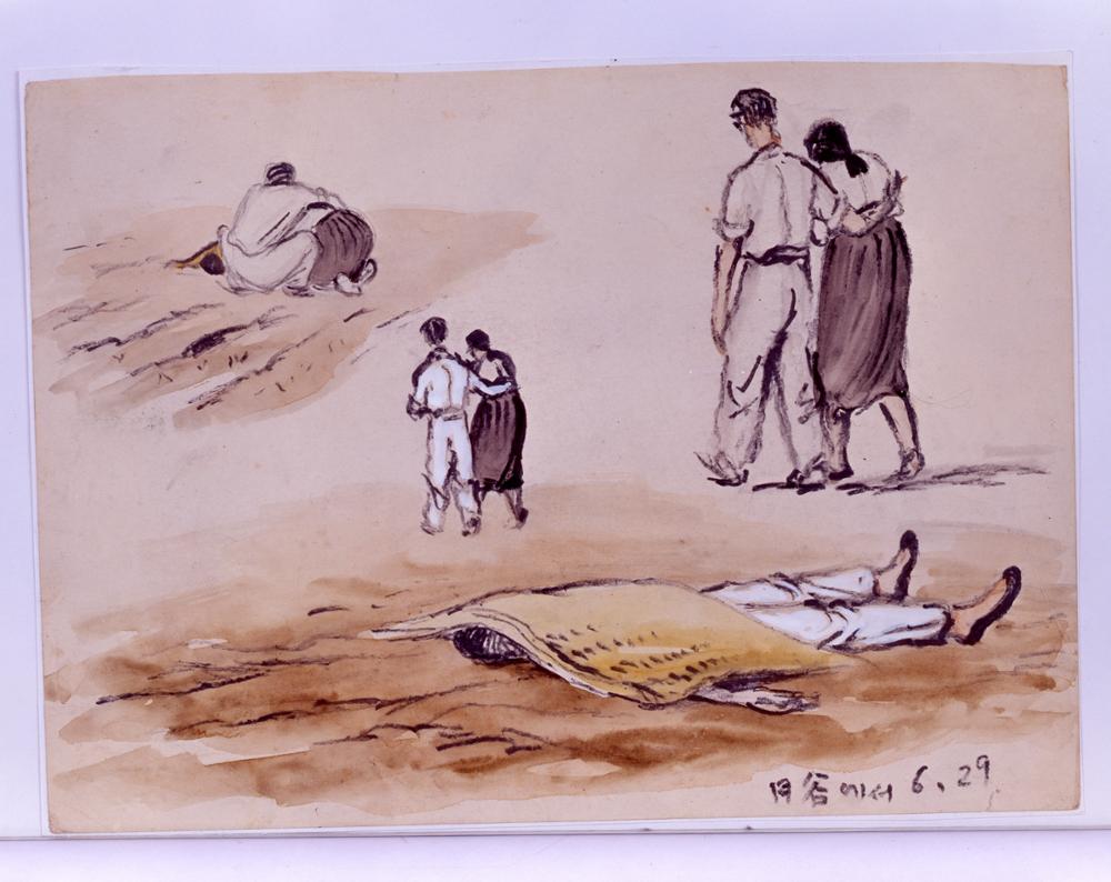 김성환, <6.25스케치 1950년 6월 29일 절규하는 남녀 >, 1950