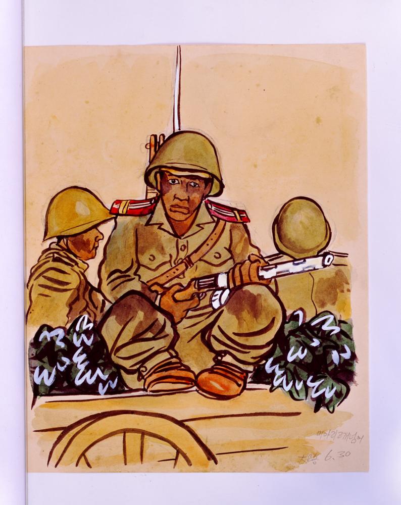 김성환, <6.25스케치 1950년 6월 30일 소달구지에 올라탄 북조선군>, 1950