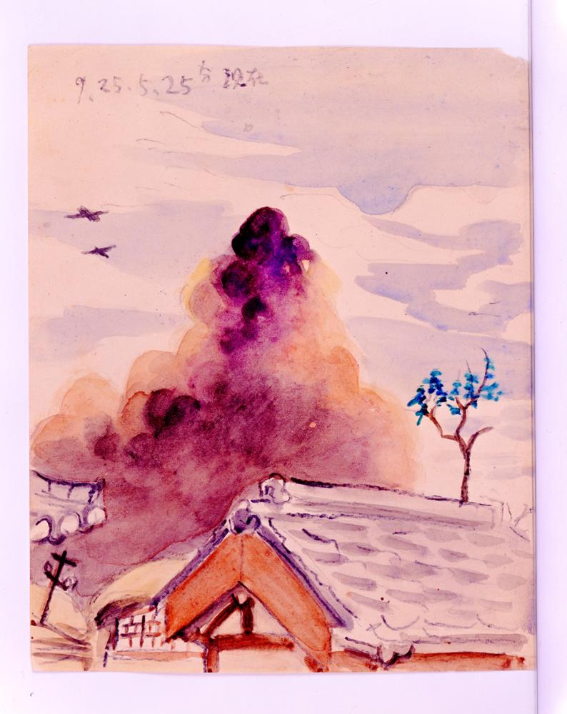 김성환, <6.25스케치 1950년 9월 25일  화염에 휩싸인 서울>, 1950 
